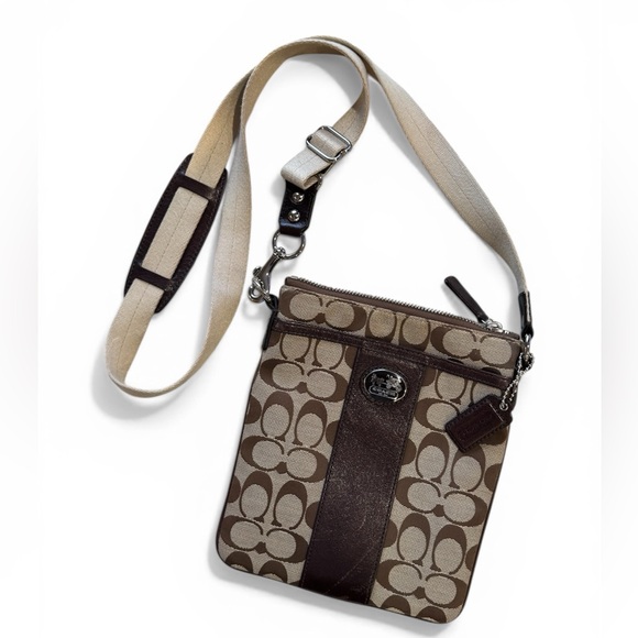 Coach Handbags - Coach Tan and Dark Brown Signature Crossbody Messenger Bag